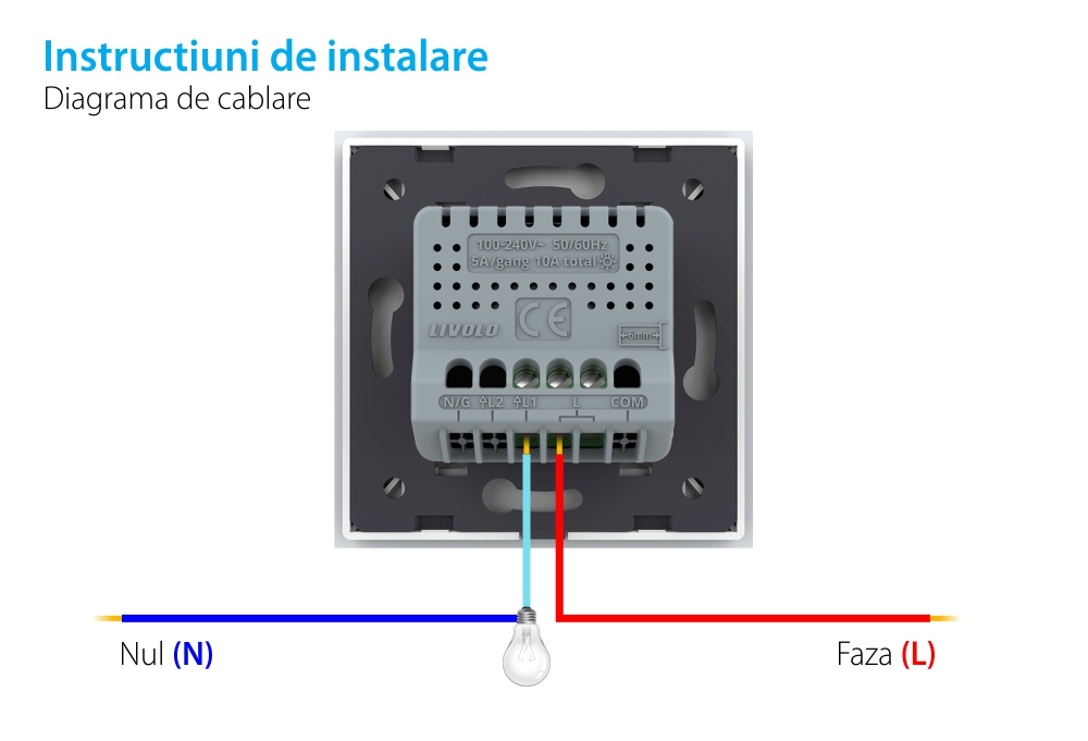 Intrerupator Simplu cu Touch Livolo din Sticla, Zigbee – Serie Noua