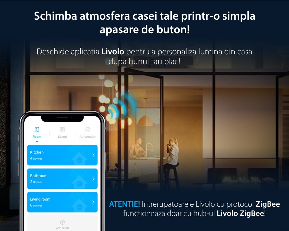 Intrerupator Dublu cu Touch Livolo din Sticla – protocol ZigBee, Serie Noua