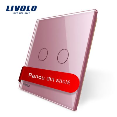 Panou intrerupator dublu cu touch Livolo din sticla culoare roz