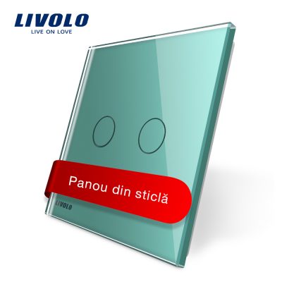 Panou intrerupator dublu cu touch Livolo din sticla culoare verde