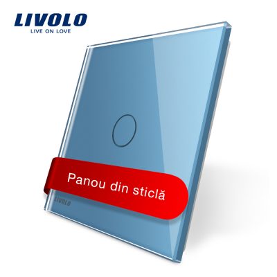 Panou intrerupator simplu cu touch Livolo din sticla culoare albastra