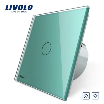 Intrerupator wireless cu variator cu touch Livolo din sticla culoare verde