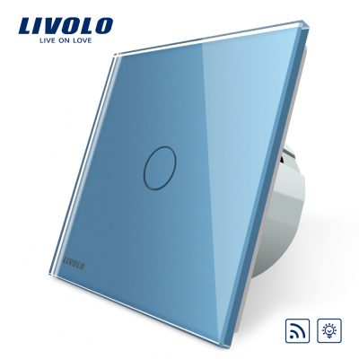 Intrerupator wireless cu variator cu touch Livolo din sticla culoare albastra