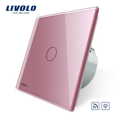 Intrerupator wireless cu variator cu touch Livolo din sticla culoare roz