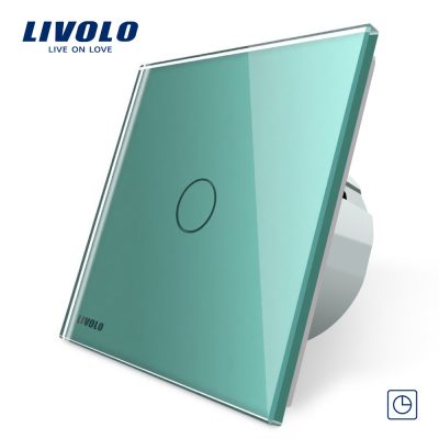 Intrerupator simplu cu timer si touch Livolo din sticla culoare verde