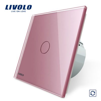 Intrerupator cu revenire Livolo cu touch din sticla culoare roz