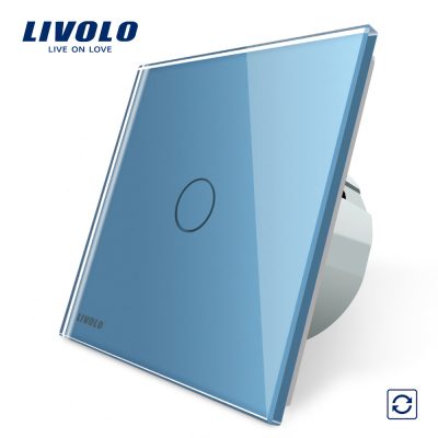 Intrerupator cu revenire Livolo cu touch din sticla culoare albastra