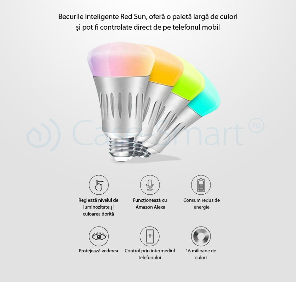 Bec inteligent LED RGB wifi rotund Red Sun, control de pe aplicatie mobila – RS-SLD02-E27