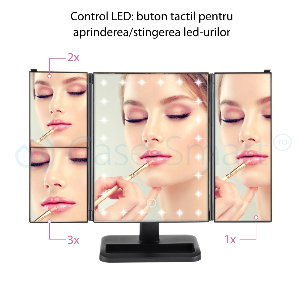 Oglinda cosmetica rotativa RedSun, Led-uri cu variator pentru make-up