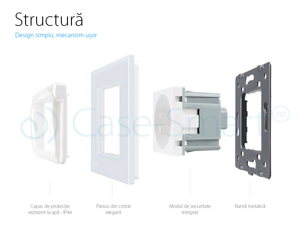 Priza simpla Livolo cu rama din sticla si capac de protectie rezistent la apa