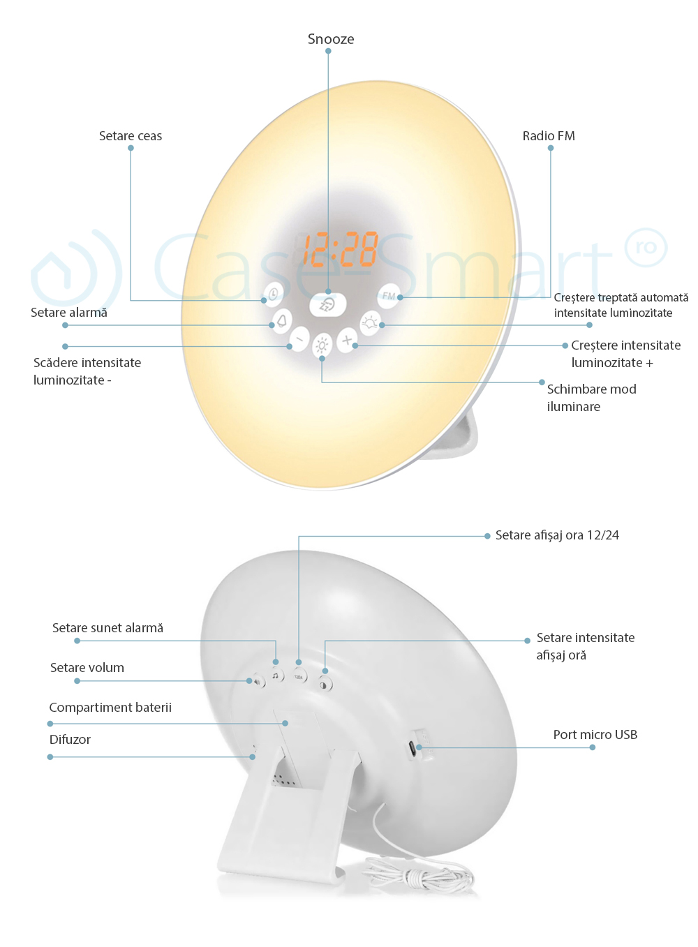 Lampa inteligenta cu alarma si radio FM RedSun – 6638D