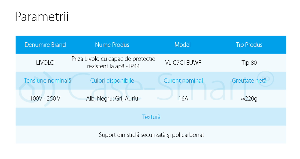 Priza simpla Livolo cu rama din sticla si capac de protectie rezistent la apa