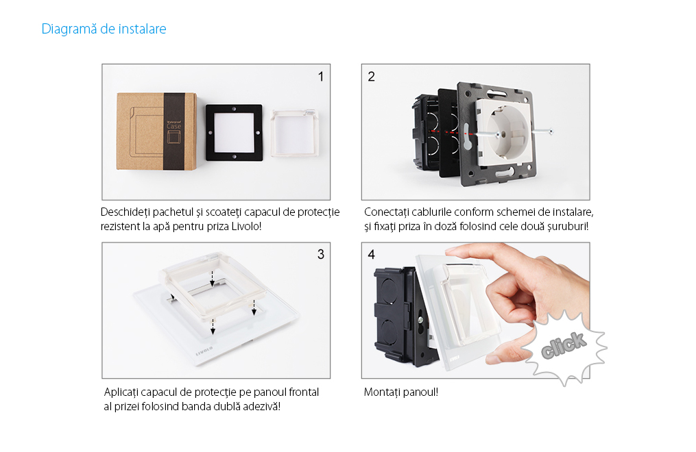 Priza simpla Livolo cu rama din sticla si capac de protectie rezistent la apa