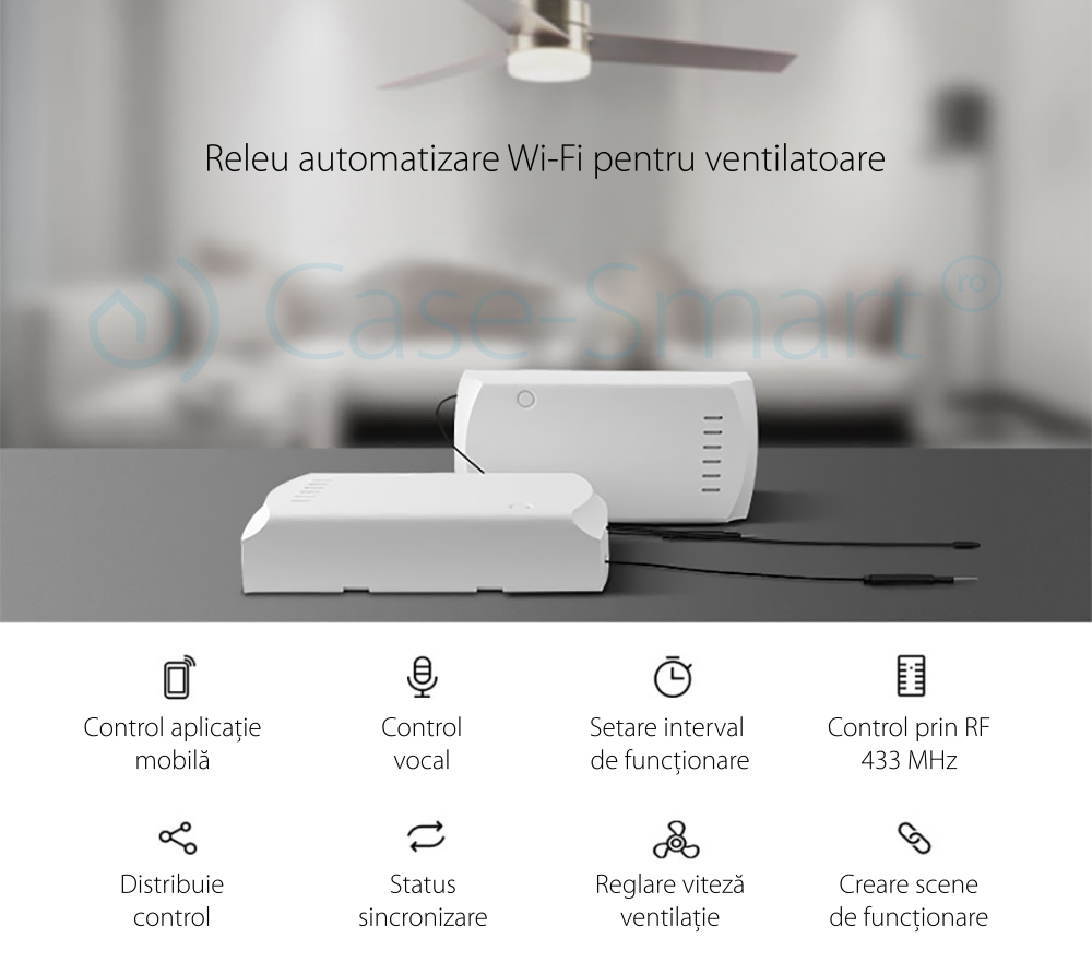 Releu Automatizare Ventilatoare Sonoff iFan03 cu Functie Control de pe telefonul mobil, Control vocal