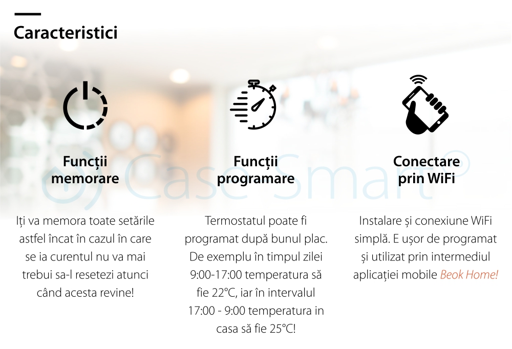 Termostat Wireless pentru incalzirea electrica in pardoseala Beok TGR87WiFi-EP, Functie Anti-inghet, Setare interval de functionare, Control de pe telefonul mobil