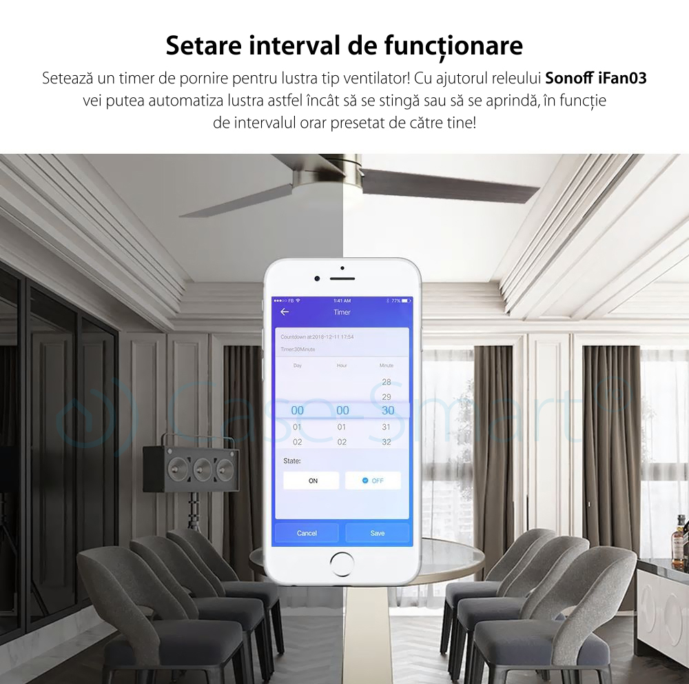 Releu Automatizare Ventilatoare Sonoff iFan03 cu Functie Control de pe telefonul mobil, Control vocal