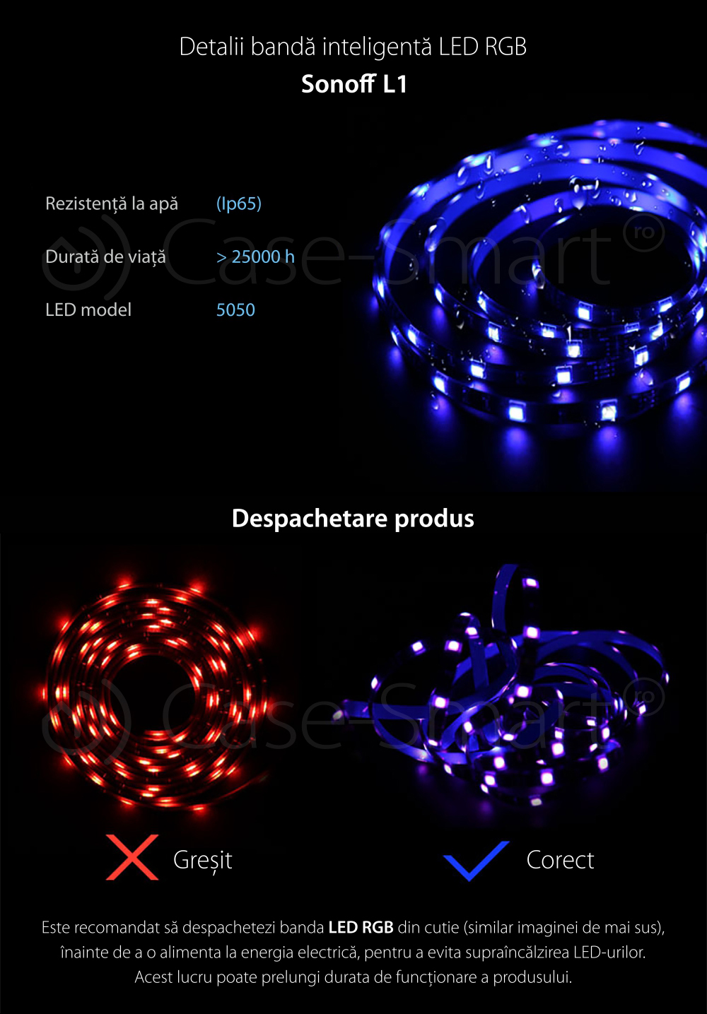 Banda inteligenta Wireless Light Strip LED RGB Sonoff L1, Lungime 5 m, Telecomanda inclusa, Control vocal, Control de pe telefonul mobil