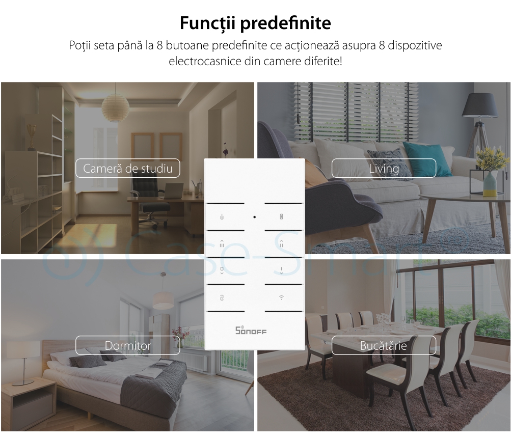 Telecomanda RF Sonoff RM433 cu Functie Sincronizare Wi-Fi, Reglaj intensitate lumini, Reglaj viteza ventilator