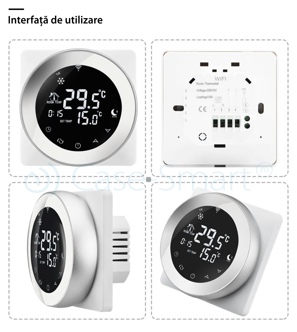 Termostat pentru incalzirea electrica in pardoseala Beok TGR87-EP, Anti-inghet, Setare interval de functionare