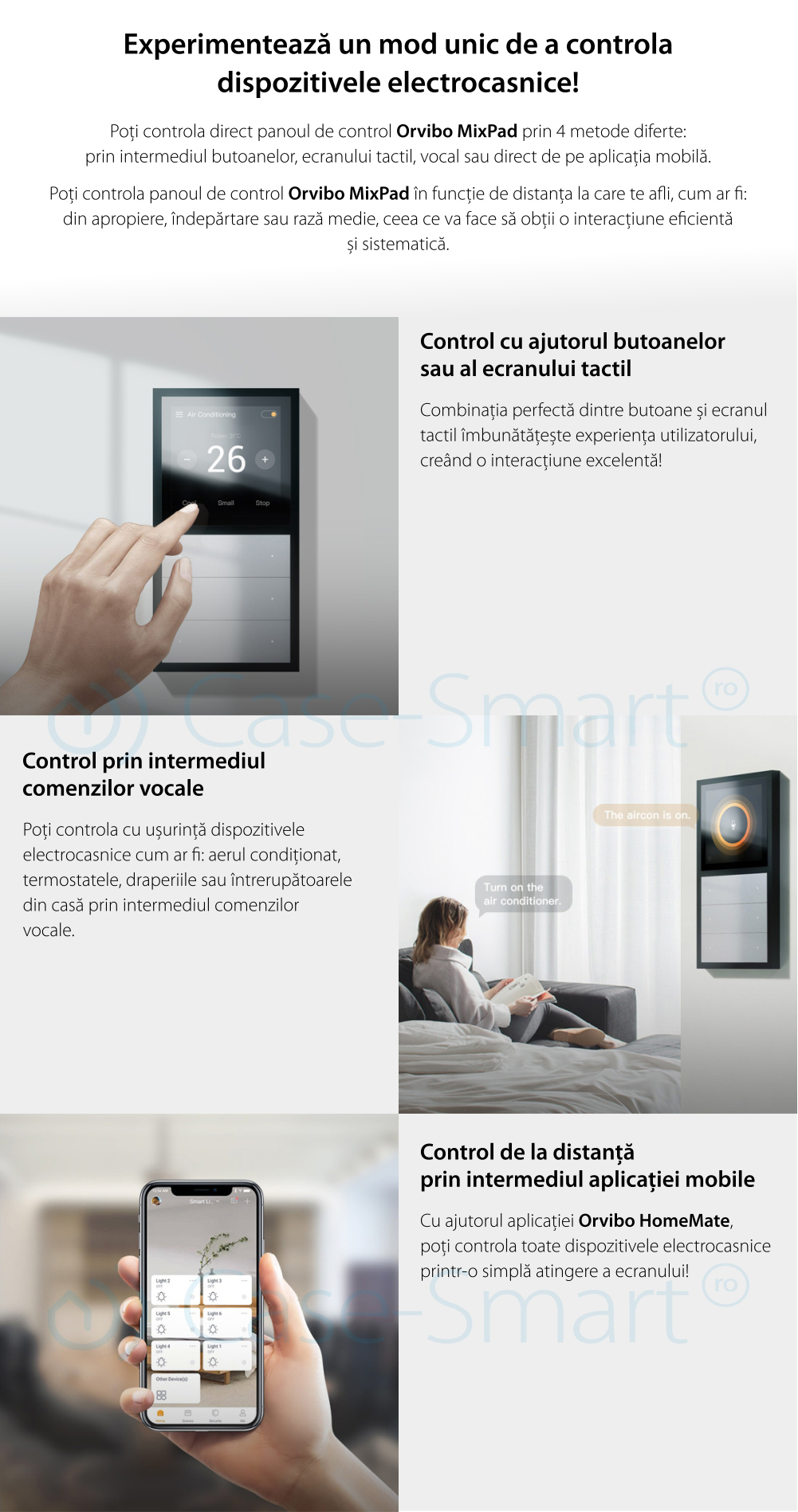 Panou multifunctional Smart Orvibo MixPad, Senzor temperatura, Senzor umiditate, Protocol Zigbee, Control lumini, Control rulouri exterioare, draperii, perdea, Control vocal, Control de pe telefonul mobil