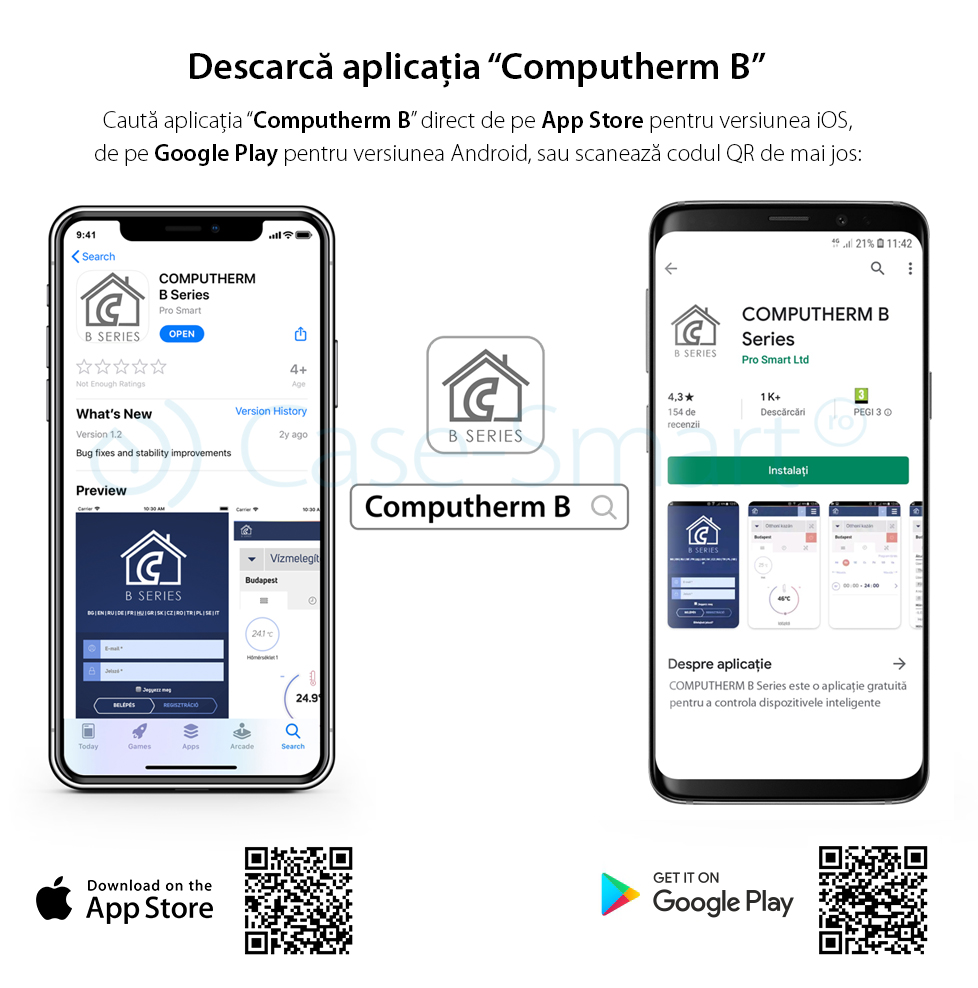 Termostat COMPUTHERM B300RF Wi-Fi cu senzor de temperatura fara fir, Timer, Control de pe telefonul mobil, Distribuire control acces