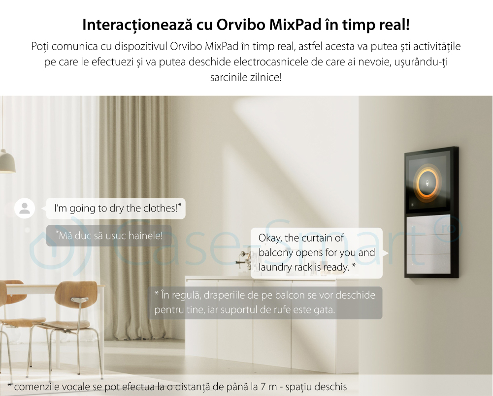 Panou multifunctional Smart Orvibo MixPad, Senzor temperatura, Senzor umiditate, Protocol Zigbee, Control lumini, Control rulouri exterioare, draperii, perdea, Control vocal, Control de pe telefonul mobil