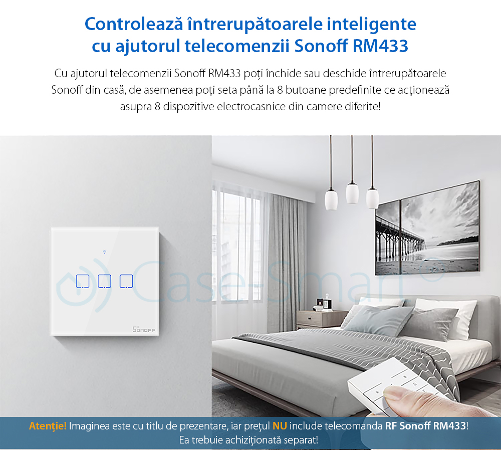 Intrerupator triplu cu touch Sonoff T1EU3C, Wi-Fi + RF, Control de pe telefonul mobil