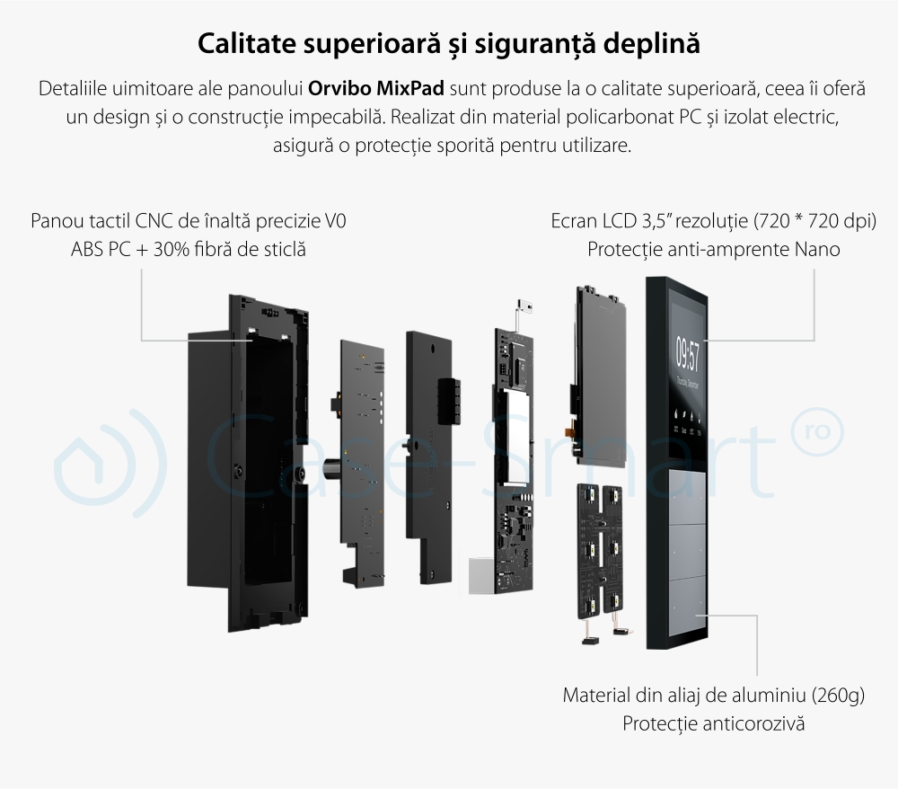 Panou multifunctional Smart Orvibo MixPad, Senzor temperatura, Senzor umiditate, Protocol Zigbee, Control lumini, Control rulouri exterioare, draperii, perdea, Control vocal, Control de pe telefonul mobil