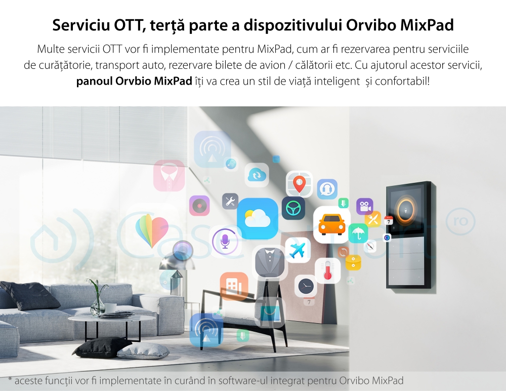 Panou multifunctional Smart Orvibo MixPad, Senzor temperatura, Senzor umiditate, Protocol Zigbee, Control lumini, Control rulouri exterioare, draperii, perdea, Control vocal, Control de pe telefonul mobil