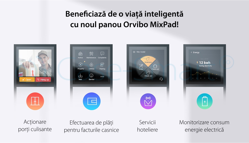 Panou multifunctional Smart Orvibo MixPad, Senzor temperatura, Senzor umiditate, Protocol Zigbee, Control lumini, Control rulouri exterioare, draperii, perdea, Control vocal, Control de pe telefonul mobil