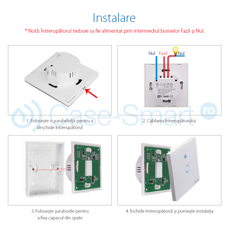 Intrerupator simplu cu touch Sonoff T3EU1C, Wi-Fi + RF, Control de pe telefonul mobil – Resigilat