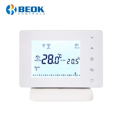 Termostat Wi-Fi pentru centrala termica pe gaz si incalzire in pardoseala cu agent termic BeOk BOT306RF-WIFI, Programabil, Memorare setari, Anti-inghet, Control de pe telefonul mobil