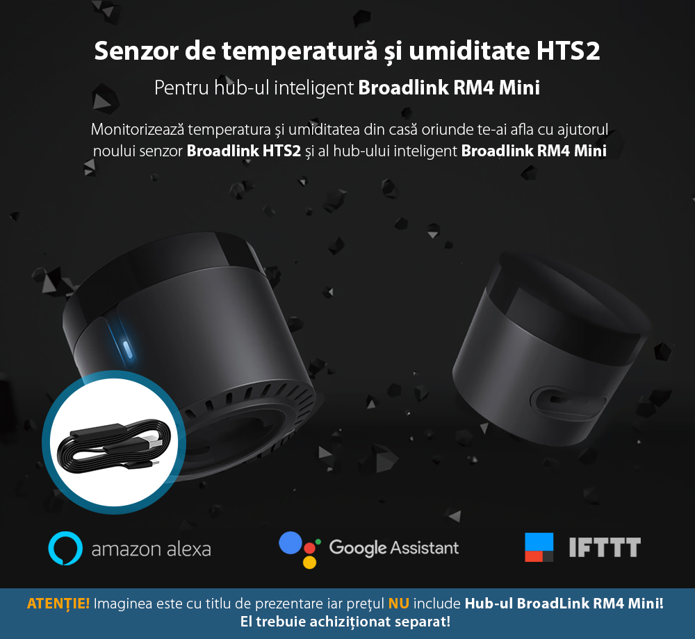 Senzor de temperatura si umiditate BroadLink HTS2 pentru Hub-ul RM4 Mini / RM4 Pro