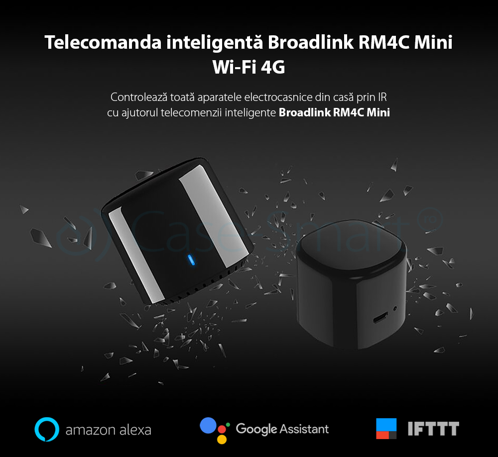 Telecomanda inteligenta BroadLink RM4C Mini, IR, Wi-Fi, compatibil Amazon Alexa si Google Home