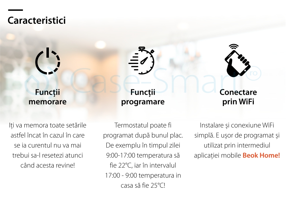 Termostat Wi-Fi pentru centrala termica pe gaz si incalzire in pardoseala cu agent termic BeOk BOT306RF-WIFI, Programabil, Memorare setari, Anti-inghet, Control de pe telefonul mobil