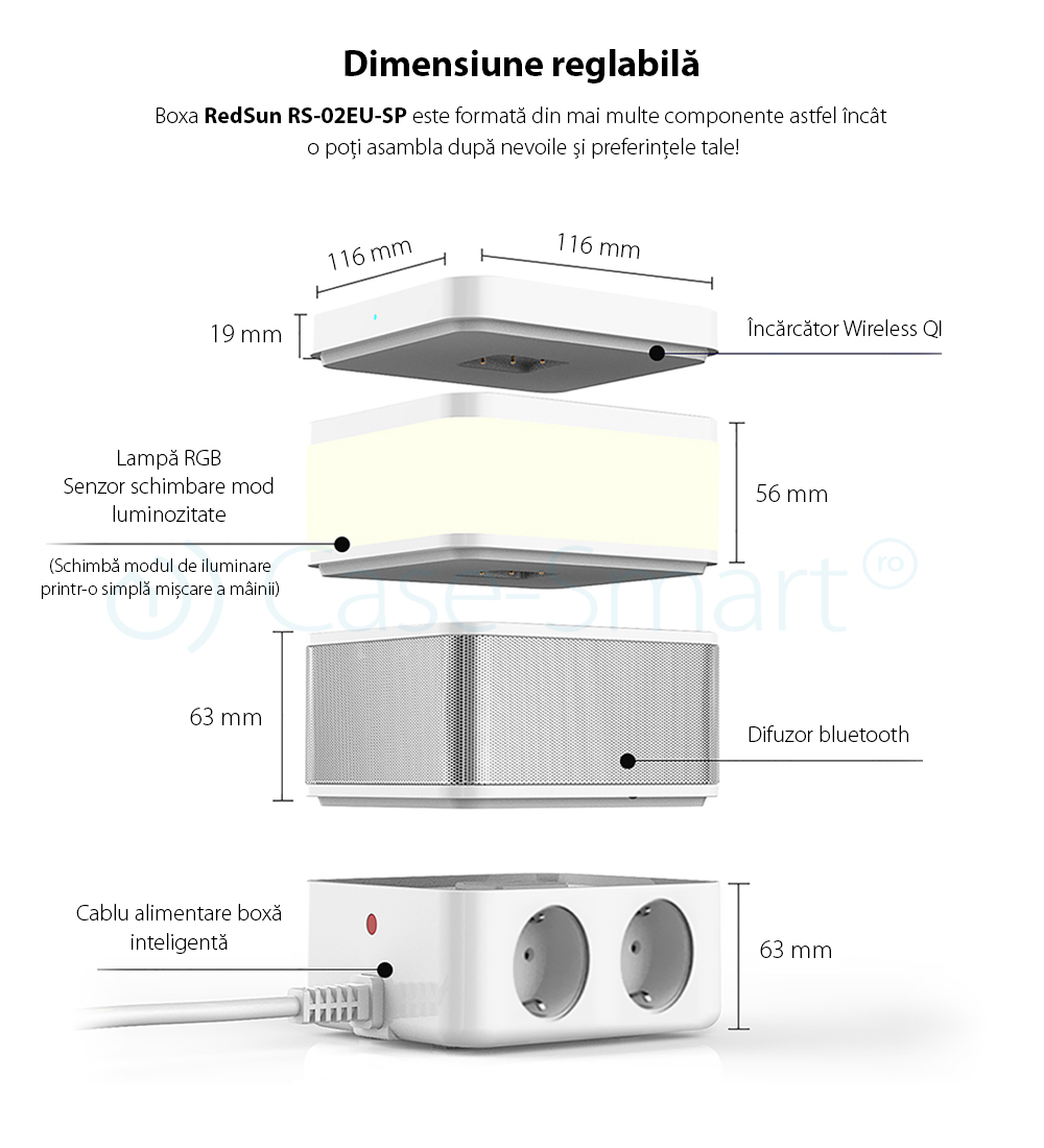 Boxa portabila cu lampa inteligenta Redsun RS-02EU-SP, Functie de baterie externa, Incarcator Wireless, Bluetooth