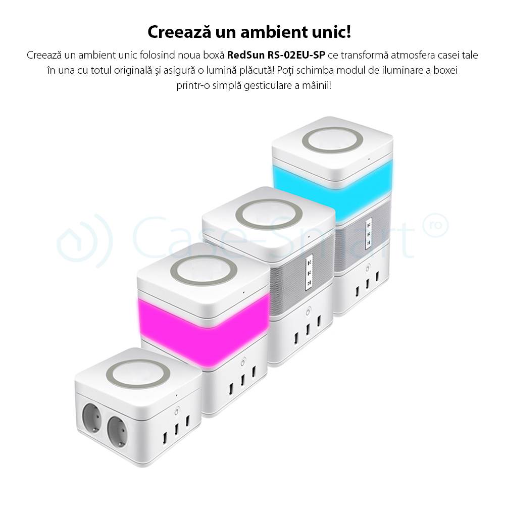 Boxa portabila cu lampa inteligenta Redsun RS-02EU-SP, Functie de baterie externa, Incarcator Wireless, Bluetooth