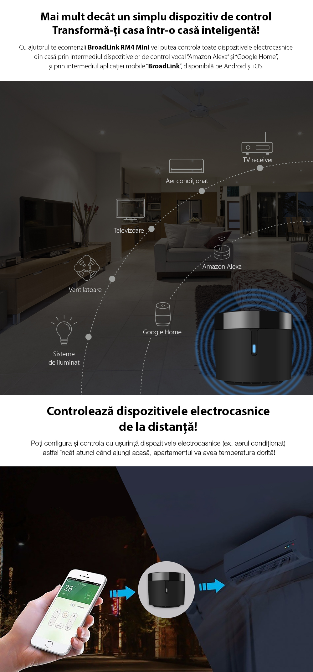 Telecomanda inteligenta BroadLink RM4 Mini, control IR