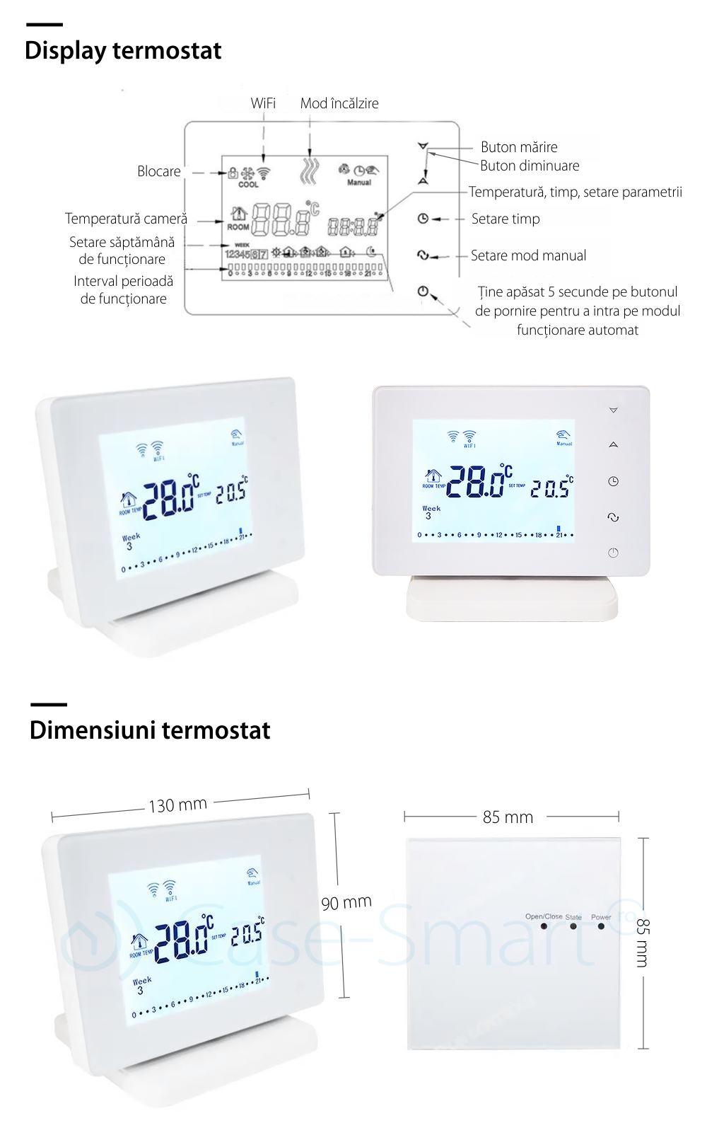 Termostat Wi-Fi pentru centrala termica pe gaz si incalzire in pardoseala cu agent termic BeOk BOT306RF-WIFI, Programabil, Memorare setari, Anti-inghet, Control de pe telefonul mobil