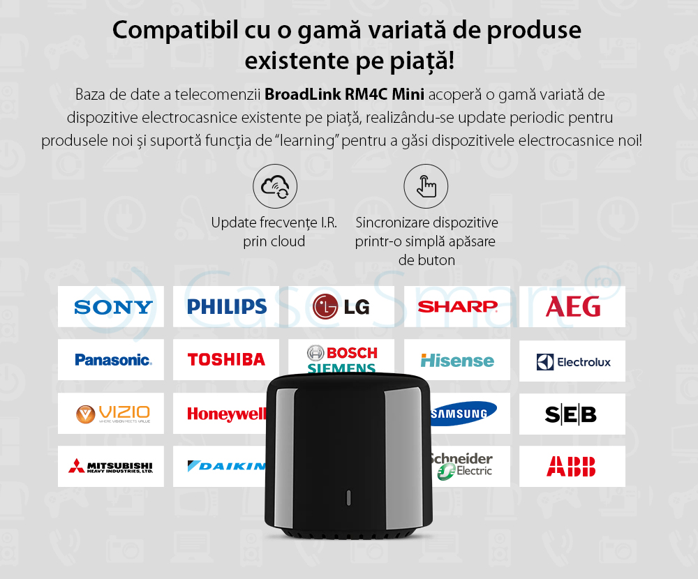 Telecomanda inteligenta BroadLink RM4C Mini, IR, Wi-Fi, compatibil Amazon Alexa si Google Home