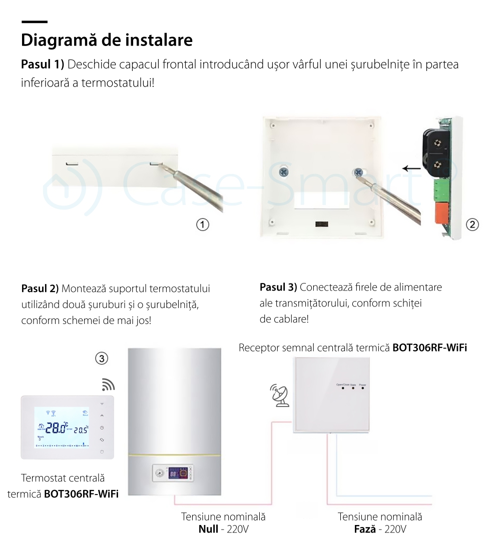 Termostat Wi-Fi pentru centrala termica pe gaz si incalzire in pardoseala cu agent termic BeOk BOT306RF-WIFI, Programabil, Memorare setari, Anti-inghet, Control de pe telefonul mobil