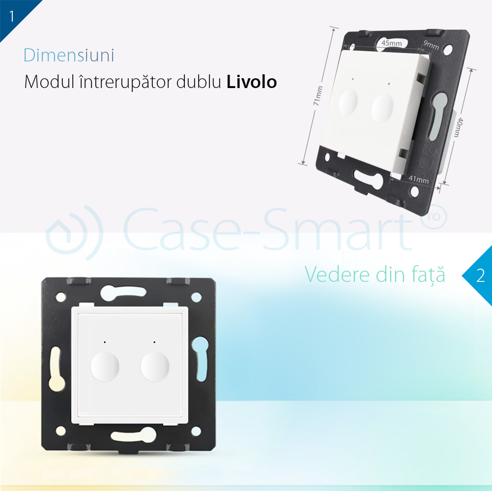 Modul intrerupator dublu cap scara / cruce wireless cu touch LIVOLO, Serie noua