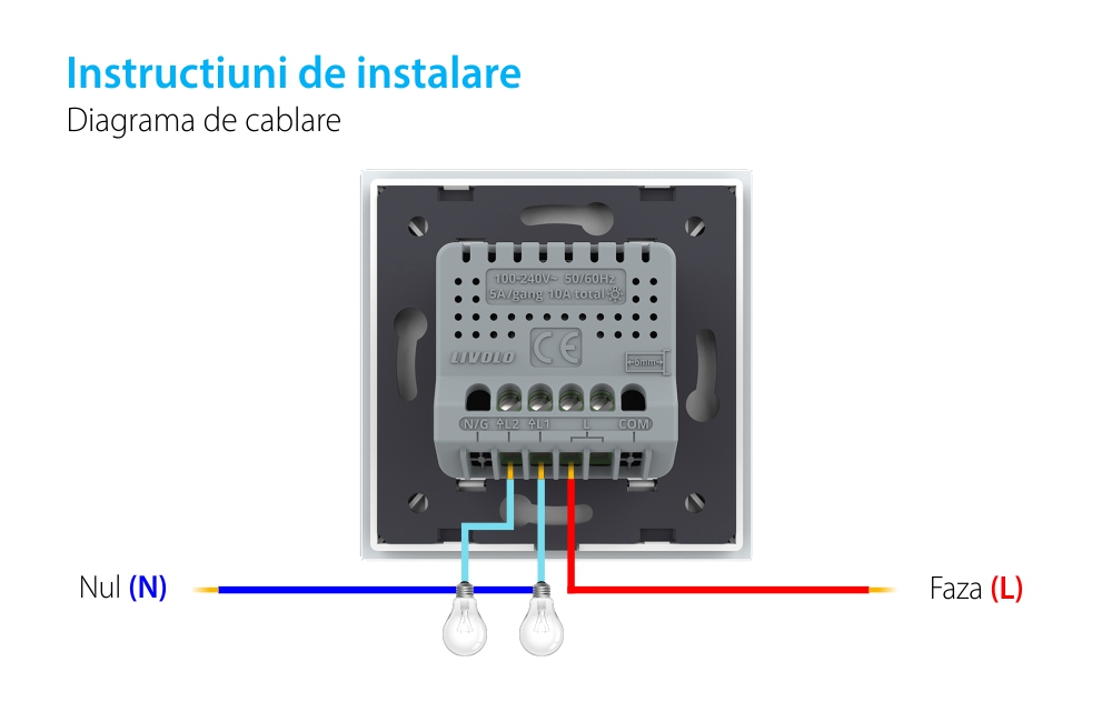 Intrerupator dublu cu touch Livolo din sticla, Serie noua