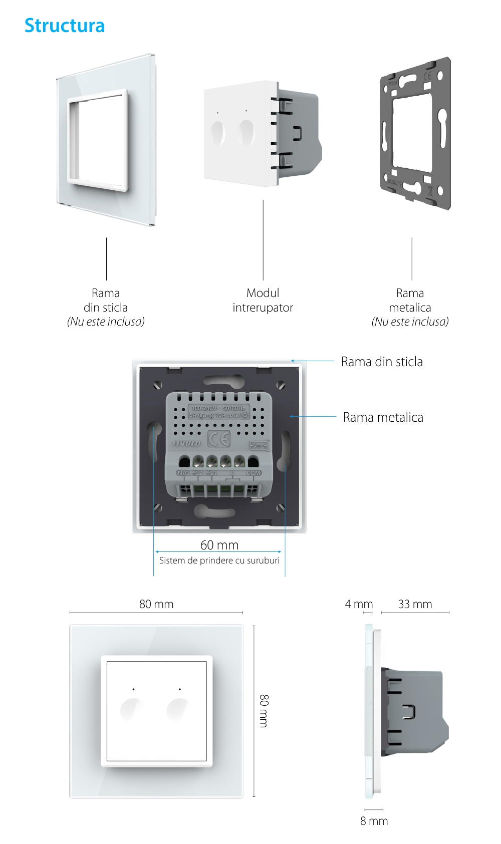 Modul Intrerupator Dublu cu Touch LIVOLO, Serie Noua