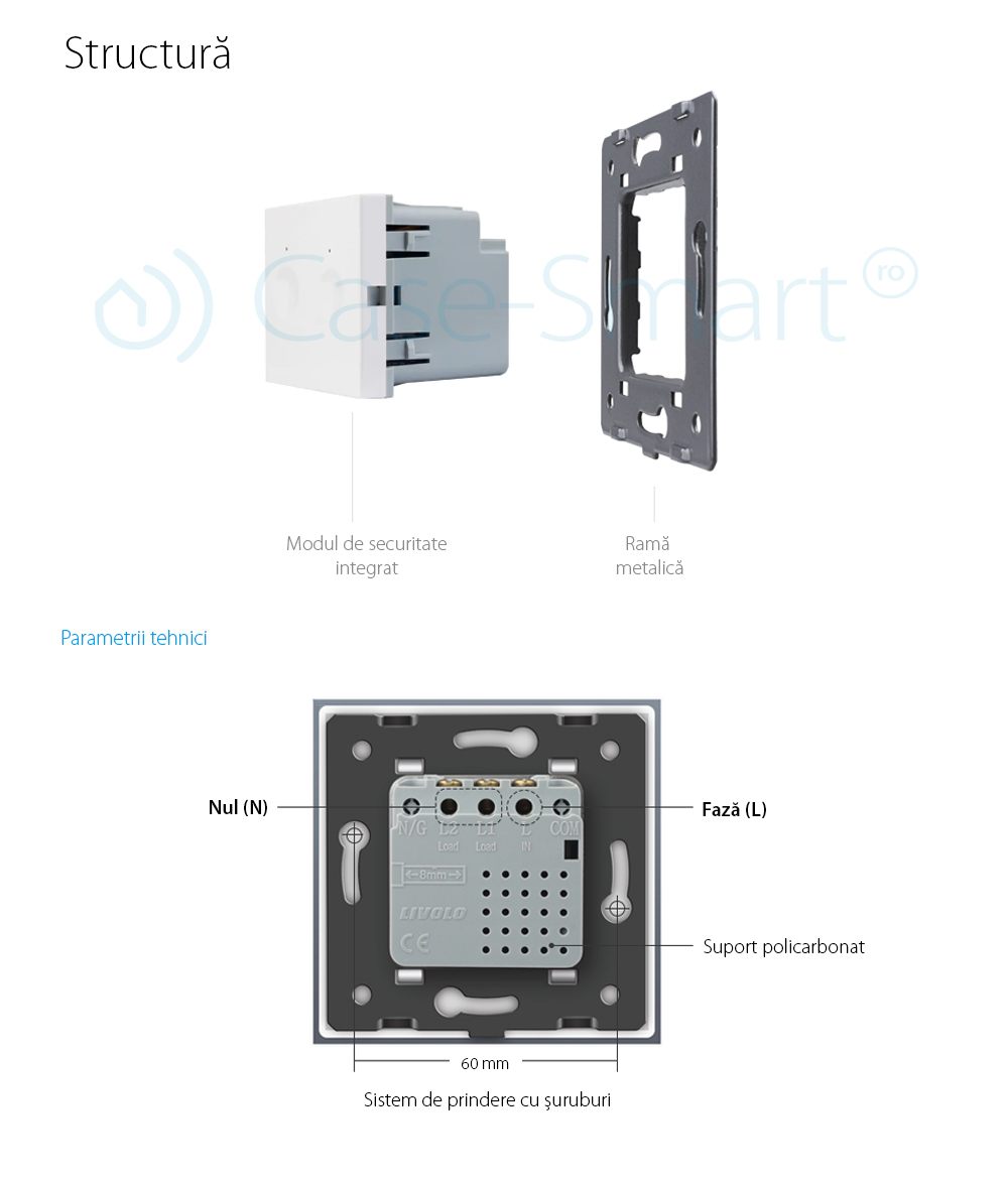 Modul intrerupator dublu cap scara / cruce wireless cu touch LIVOLO, Serie noua