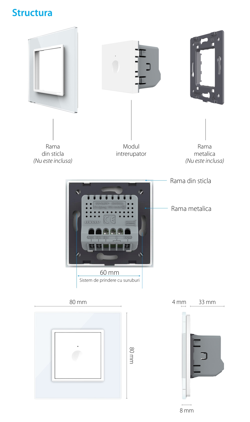 Modul intrerupator simplu cu touch LIVOLO, Serie noua