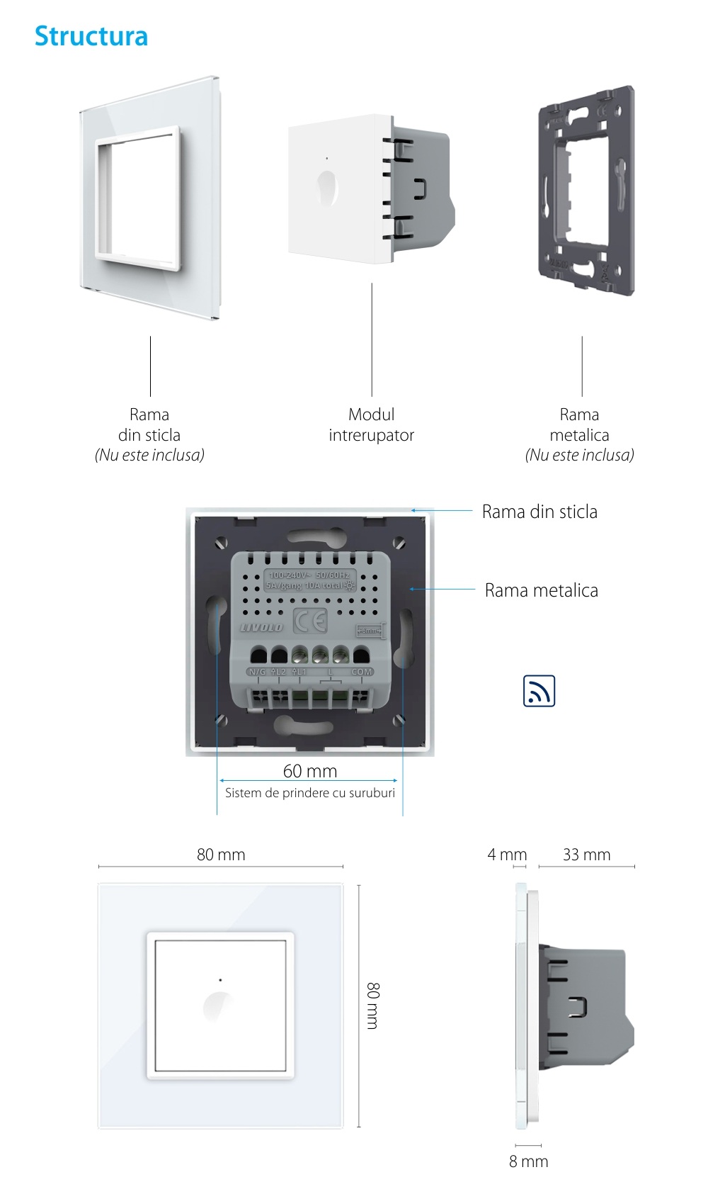 Modul Intrerupator Simplu Wireless cu Touch LIVOLO, Serie noua