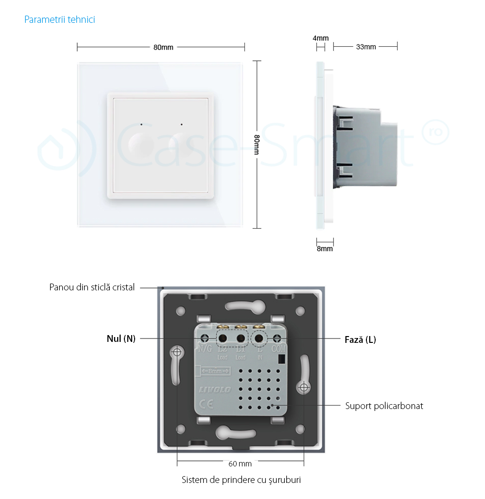 Intrerupator dublu wireless cu touch Livolo din sticla, Serie noua