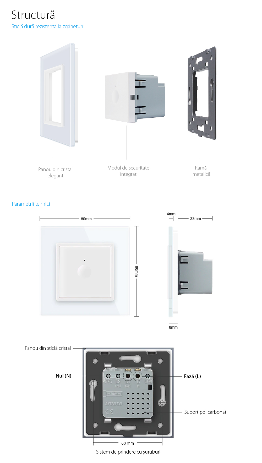 Intrerupator cap scara / cap cruce cu touch Livolo din sticla, Serie noua