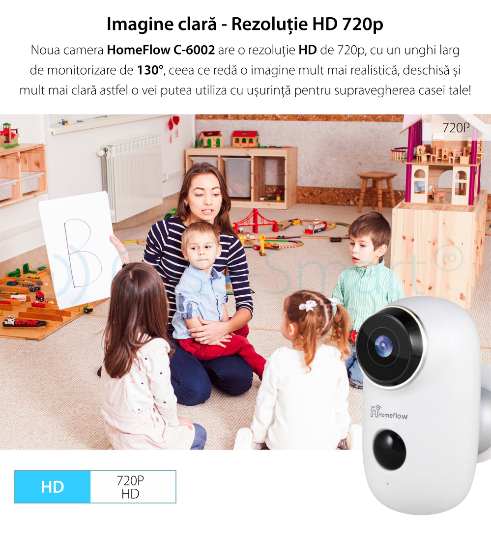 Camera de supraveghere inteligenta Wireless Homeflow C-6002, Comunicare bidirectionala, Detectie miscare